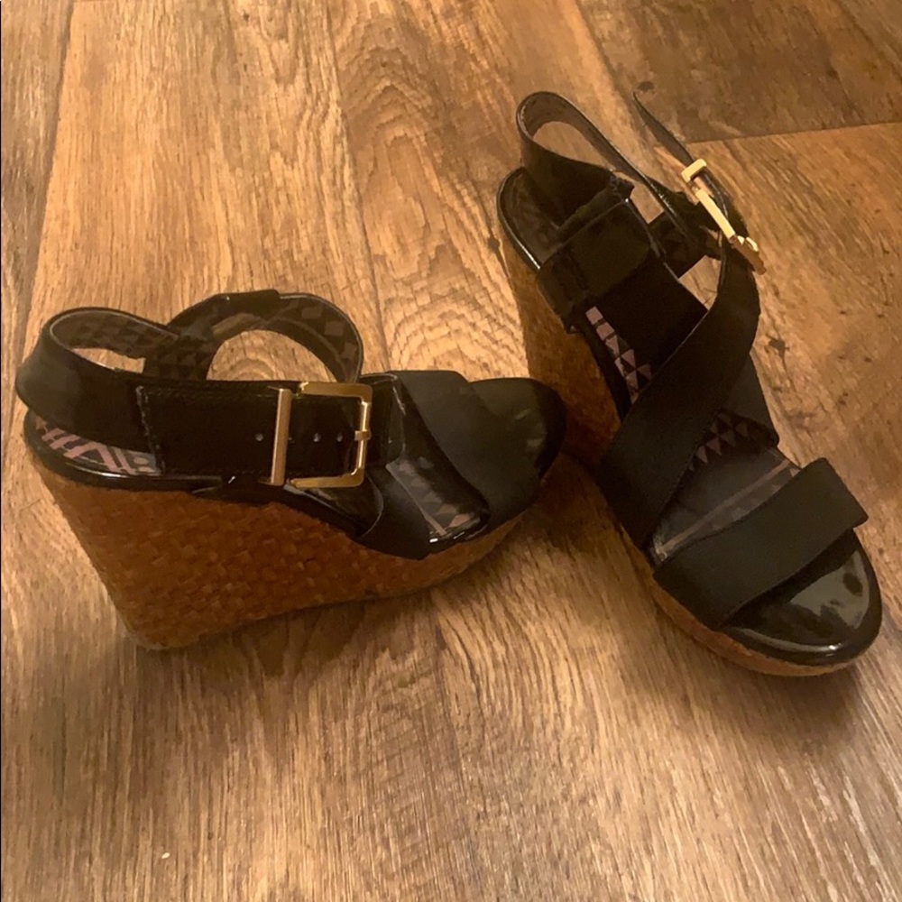 Black, woven wedges
